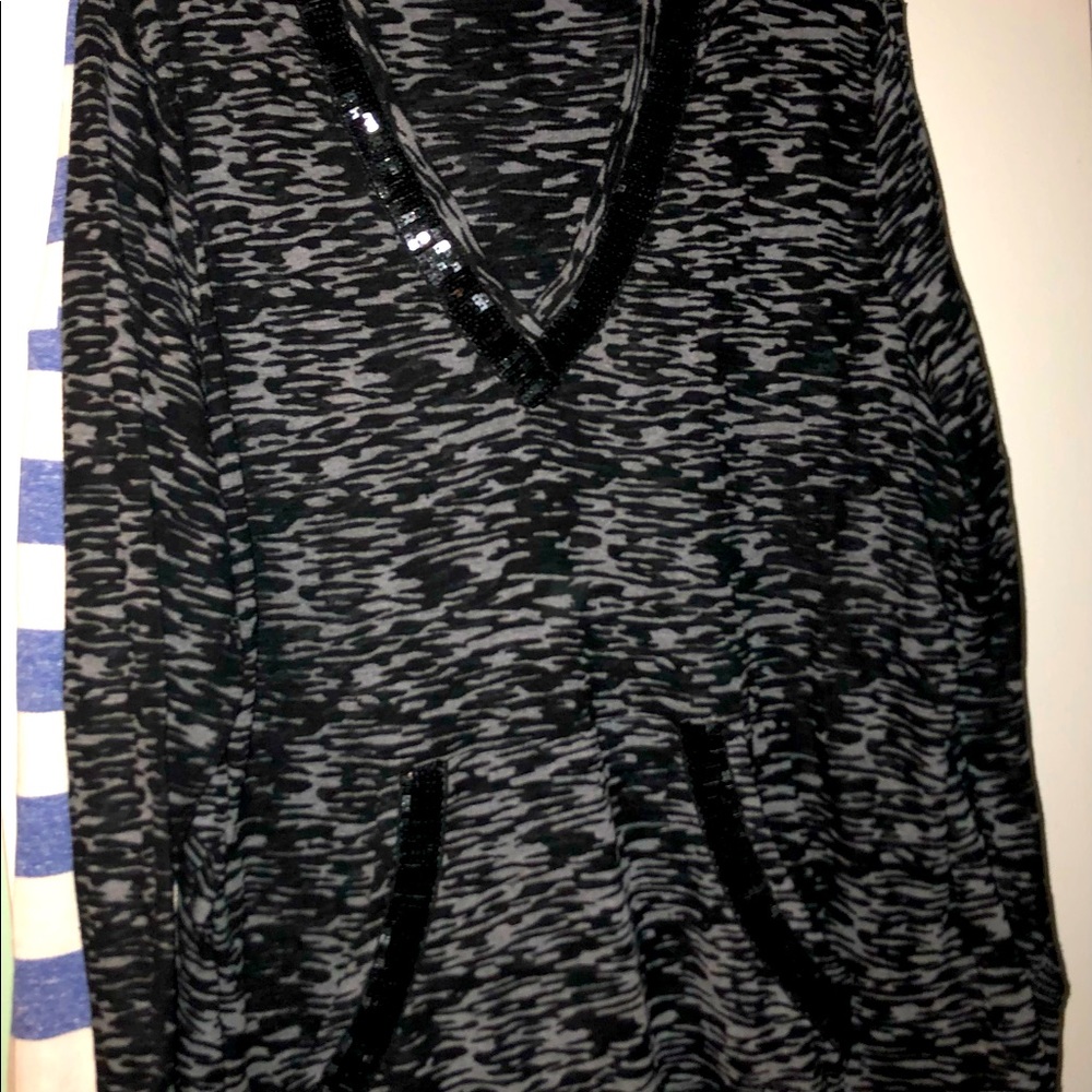 Two for one casual long sleeve hoodies Black with sequin trim & a Blue stripe